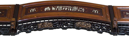 Antique Ci Xi Chinese Canopy Bed, Red with Carved Panels2