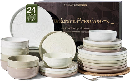Stoneware Dinnerware Set for 8, Plates & Bowls, Multicolor1
