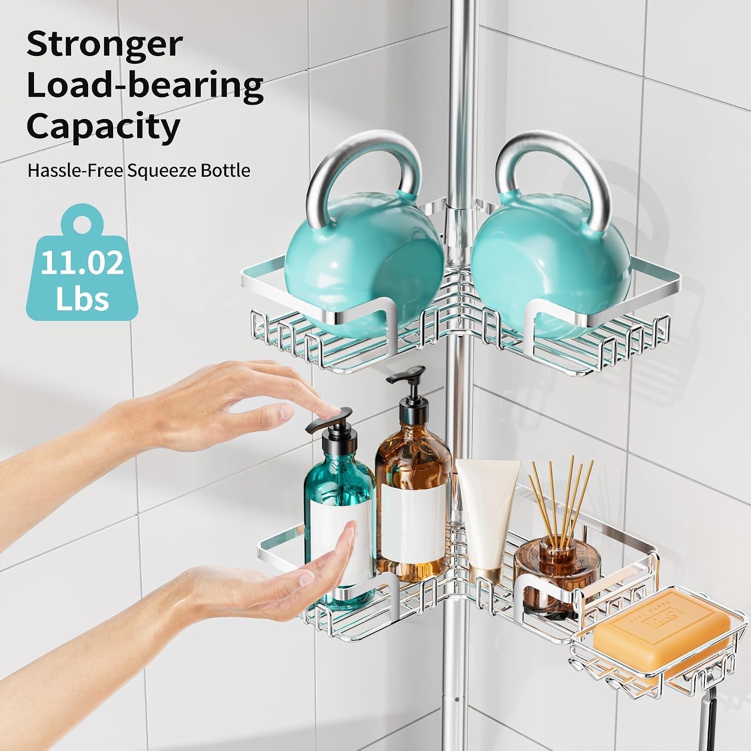 shower-caddy-tension-pole-rustproof-corner-organizer-silver