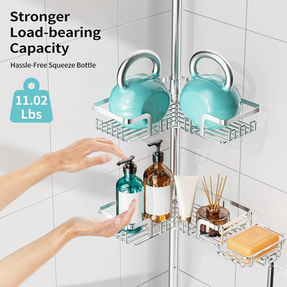 Shower Caddy Tension Pole, Rustproof Corner Organizer, Silver6