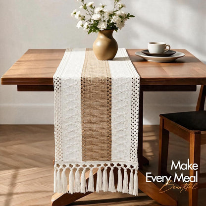 Boho Table Runner with Tassels Farmhouse Rustic 12X72 Inch6