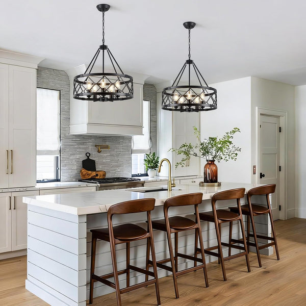20" Black Chandelier, 5-Light Modern Farmhouse Dining Room Chandelier, Industrial Metal Cage Chandelier Hanging Light Fixture for Kitchen Island, Foyer, Entryway, Staircase, Living Room2