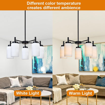 5 Light Modern Chandeliers Black Finish Pendant Lighting Fixtures with Opal White Glass Shade Rustic Ceiling Hanging Lights for Living Room Dining Room Kitchen Island5