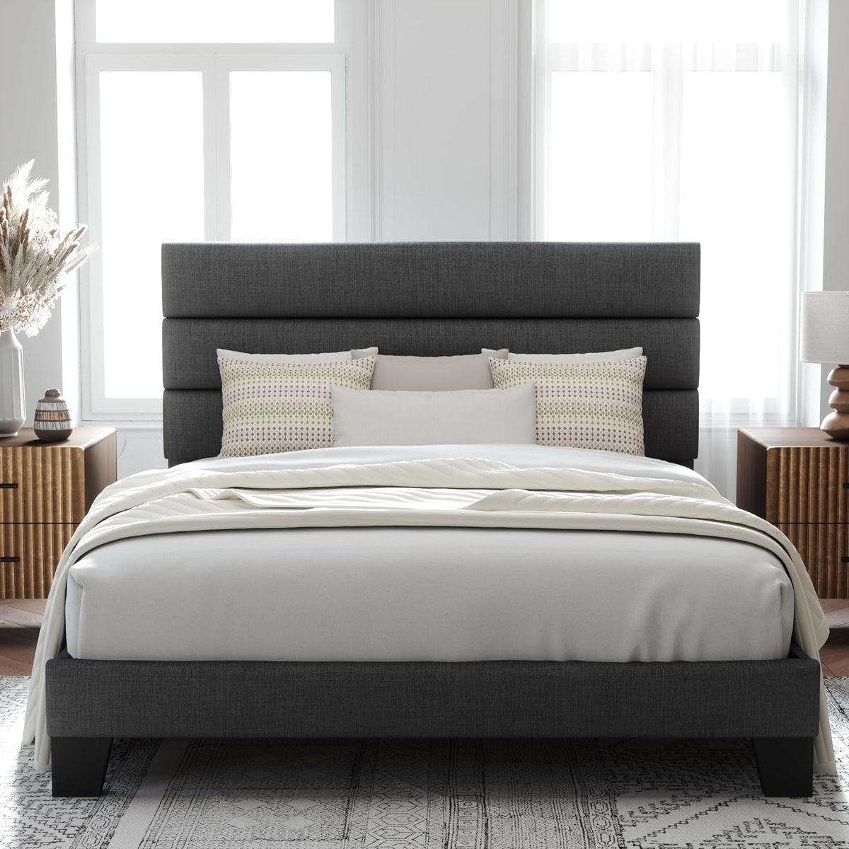 queen-size-platform-bed-frame-with-fabric-upholstered-headboard