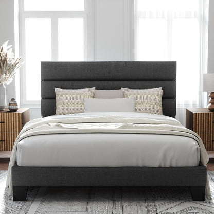 Queen Size Platform Bed Frame with Fabric Upholstered Headboard1