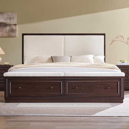 King Bed Frame W/Upholstered Headboard,Storage Bench,Walnut3