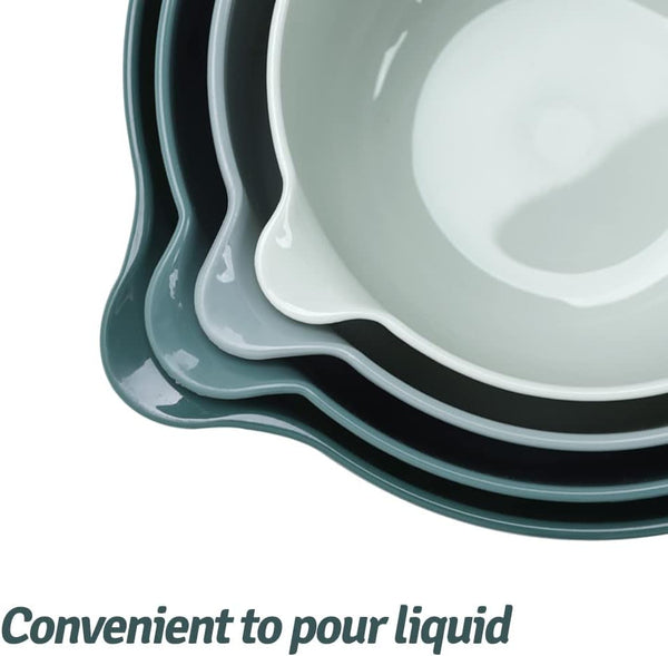 4 Pack Nesting Mixing Bowl with Pour Spout and Handle, BPA Free Microwave & Dishwasher Safe(Green, 4 Pack with Handle)4