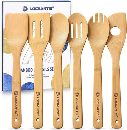 Wooden Spoons for Cooking Bamboo Utensils Set (6 Pieces) - Essential Tools Wooden Spoons & Spatula for Everyday Stirring, Mixing, Flipping & Serving, Gentle on Nonstick Cookware1