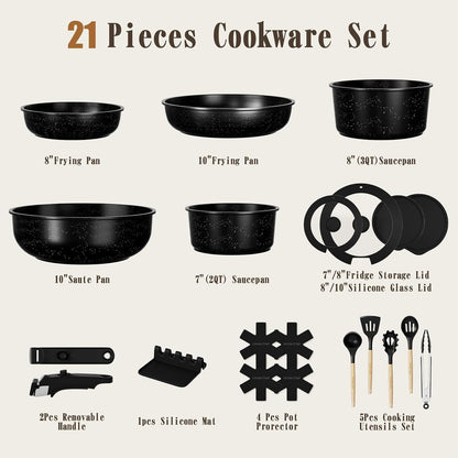 21Pcs Pots and Pans Set Non Stick, Nonstick Ceramic Cookware Sets Detachable Handle, Non Toxic Healthy Induction Cookware, Kitchen Cooking Set, with Frying Pans Set, Dishwasher/Oven Safe2