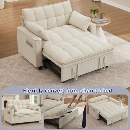 Sleeper Sofa with Pull Out Couch Bed, 48" Convertible Pull-Out Sofa Bed Chair, 3-In-1 Futon Couch with Reclining Backrest and Side Pockets for Living Room Bedroom Apartment, Beige6