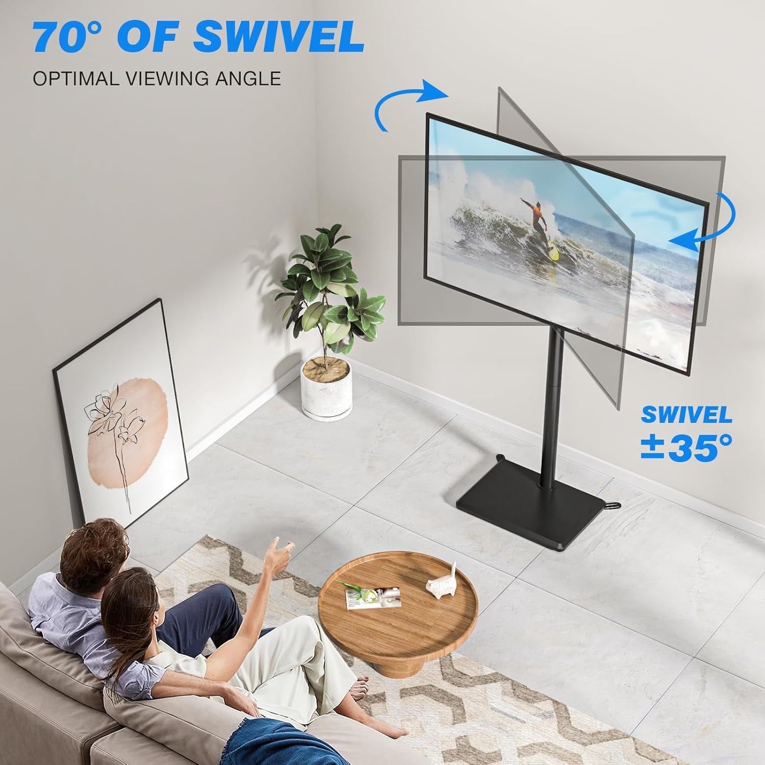 swivel-floor-tv-stand-for-32-65-inch-flat-screen-tvs-height-adjustable-mount-solid-wood-base-space-saving-holds-88lbs-max-vesa-400x400mm-for-living-room-bedroom-corner
