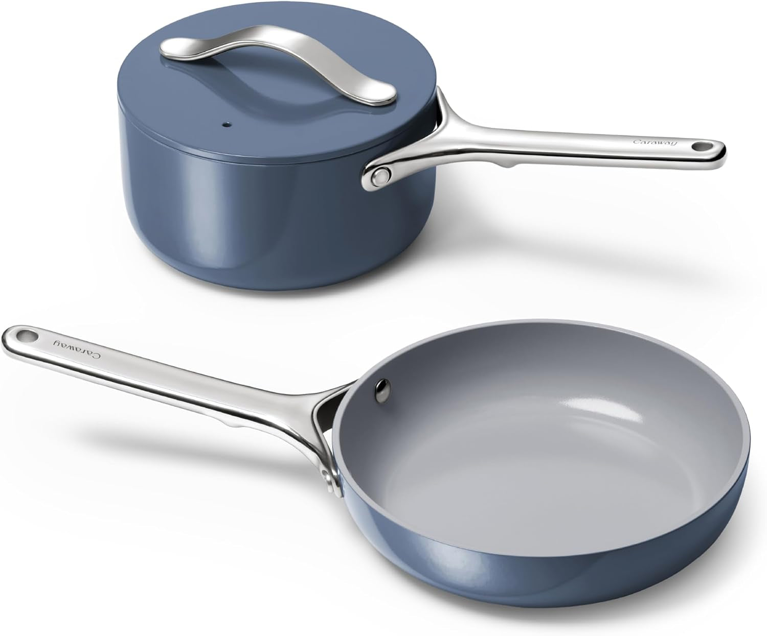caraway-non-stick-ceramic-mini-cookware-set-ceramic-fry-pan-1-05-qt-8-sauce-pan-1-75-qt-and-storage-rack-non-toxic-ptfe-pfoa-free-navy