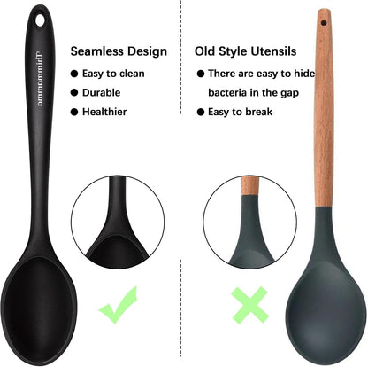 Silicone Cooking Spoon, Nonstick Kitchen Spoons for Cooking, Slotted and Solid Serving Spoon Heat Resistant, Silicone Mixing Spoons Basting for Nonstick Cookware 4 Pack3