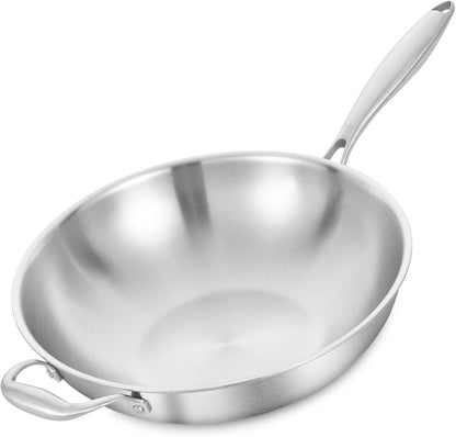 14.5 Inch Stir-Frying Wok Pan | Tri-Ply Stainless Steel | Induction Cooking Wok Pan | Dishwasher and Oven Safe | Heavy Duty | Detachable Handle1