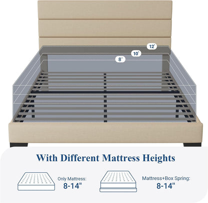 Queen Size Platform Bed Frame with Fabric Upholstered Headboard7
