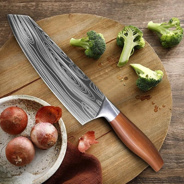 Meat Cleaver,Cleaver Knife 7.2 Inch Damascus Pattern Chef Knife Stainless Steel Kitchen Knife Japanese Cleaver Knives Meat Fish Slicing Knife Butcher Knife Cooking Tools, LAMAJIGA58443