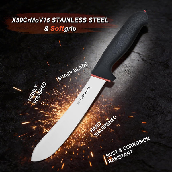 6PCS Butcher Knife Set, 8" Butcher & 6" Boning Knives with Roll Bag | Breaks, Bones & Skins Meat,Roll Bag for Storage and Travel,Softgrip Handles for Steady Grip,Full Set for Kitchen and Field.2