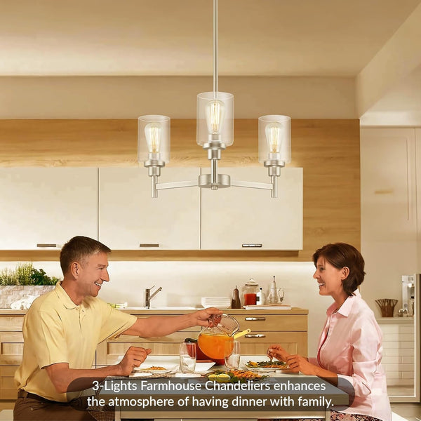 3 Light Brushed Nickel Chandeliers for Dining Room Light Fixture over Table8