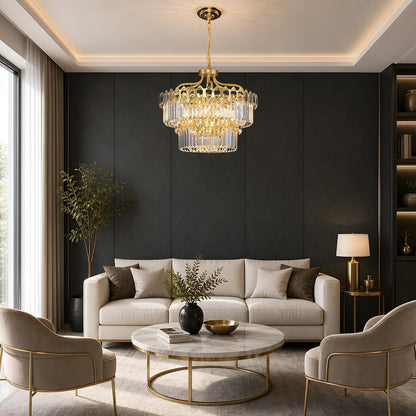 15-Light Modern Luxury Gold round Crystal Chandeliers for Dining Room 24"7