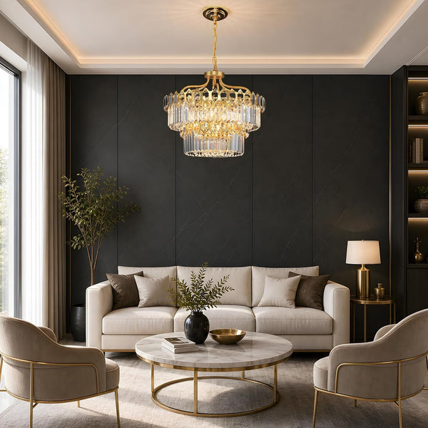 15-Light Modern Luxury Gold round Crystal Chandeliers for Dining Room 24"7