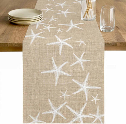 Beige Starfish Coastal Table Runner 36 Inches Long Farmhouse Dress Scarves, Summer Beach Nautical Ocean Sea Dining Tablerunner for Coffee Table/Kitchen Island/Party Décor, Small 13" X 36"1