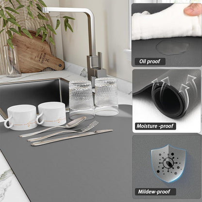Dish Drying Mat for Kitchen Counter, Heat Resistant Drainer Mats with Non-Slip Rubber Backed, Hide Stain Kitchen Super Absorbent Draining Mat, Easy to Clean Dish Rack Pad, Dark Grey 16"X18"3