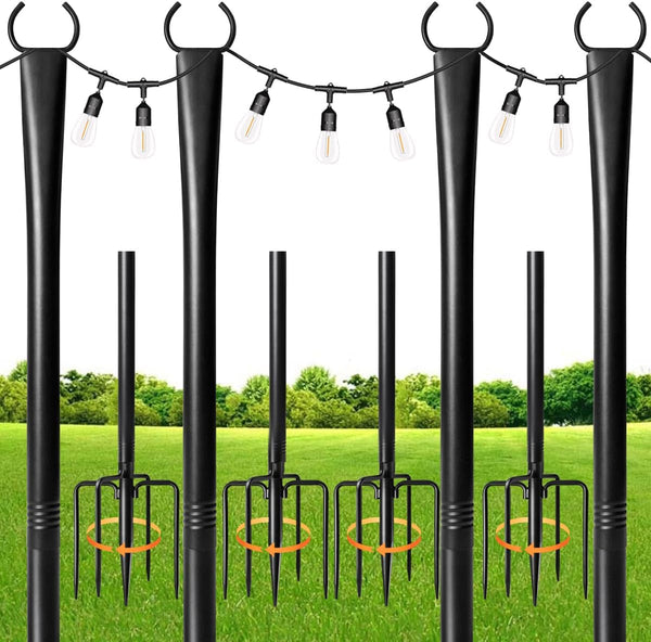 4 Pack String Light Poles for Outdoor,Metal Light Hanging Pole outside with Fork,Light Stand for Patio, Pergola, Garden, Backyard, Yard, Camping Party (4 Pack)1