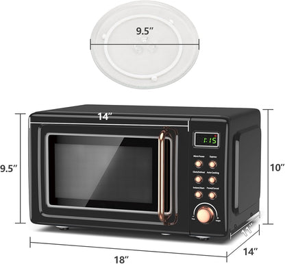 0.7Cu.Ft Retro Small Microwave Oven, 700W Compact Countertop Microwave with 5 Power Levels, Auto Cooking Menus, Glass Turntable, Child Lock & Glass Turntable for Apartment, Dorm (Golden)7