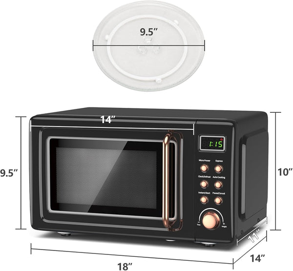 0.7Cu.Ft Retro Small Microwave Oven, 700W Compact Countertop Microwave with 5 Power Levels, Auto Cooking Menus, Glass Turntable, Child Lock & Glass Turntable for Apartment, Dorm (Golden)7