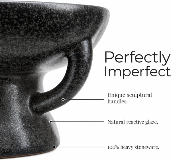 Creative Co-Op Stoneware Bowl with Handle and Base, Black Reactive Glaze9