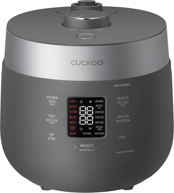 CUCKOO Twin Pressure Rice Cooker, 12-Cup Cooked, Gray, CRP-ST0609FG | 6-Cup Uncooked Capacity, Nonstick Inner Pot, 14 Cooking Modes, Super Turbo Rice in 14-21 Minutes, Auto Clean, Made in Korea1