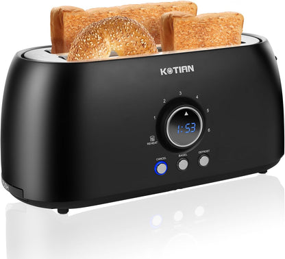 Toaster 4 Slice, Retro Long Slot Toasters with Countdown Timer,Stainless Steel Toaster,Bagel,Defrost,Reheat,Cancel Functions,Extra Wide Slots,6 Toast Settings,Removable Crumbs Tray,Matte Black1