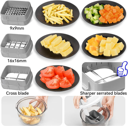 Multifunctional Vegetable Chopper Bowl White - 3 Interchangeable Blades Potato French Fry Cutter with Container & Storage Box Food Chopper Dicer for Cucumber, Tomato, Carrot, Onion2