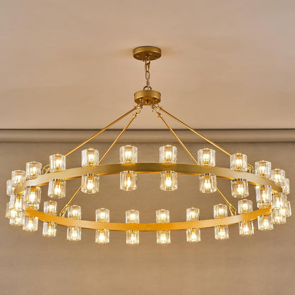 48 Inch Gold Wagon Wheel Chandelier with Crystal Shade, 48 Lights, Large round Modern Farmhouse Style, Perfect for High Ceiling, Dining Room, Kitchen, Entryways, Foyer1
