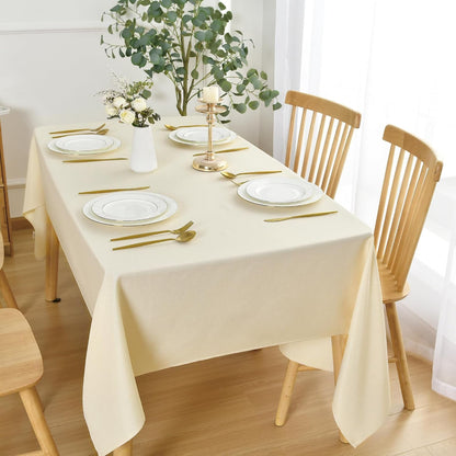 Faux Linen Farmhouse Tablecloth Rectangular, Wrinkle Stain Resistant Table Cloth Rectangle Table Cover for Kitchen Dining, Champagne, 54 X 108 Inch5
