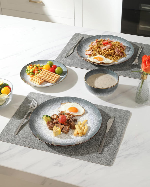 Sweejar Dinnerware Sets Service for 4, 12 Pcs Porcelain Plates and Bowls for Kitchen, Housewaring Gift, Chip and Scratch Resistant Dish Set, Handmade Dishwasher and Microwave Safe Plate Set, Lightgray2