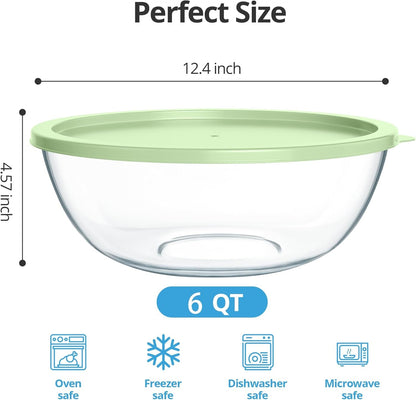 Extra Large Glass Mixing Bowls Clear Glass Salad Cooking Bowls for Kitchen Salad Bread Storage (6 Qt)2