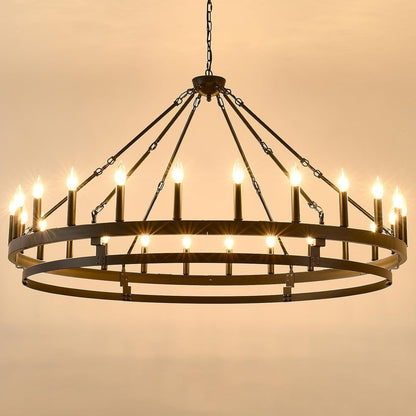 53 Inch Large Black Wagon Wheel Chandelier,Farmhouse Industrial Country Style round Pendant Light Fixture,Round Ceiling Light Fixtures for Outdoor Porch High Ceilings Living Foyer Entryway1