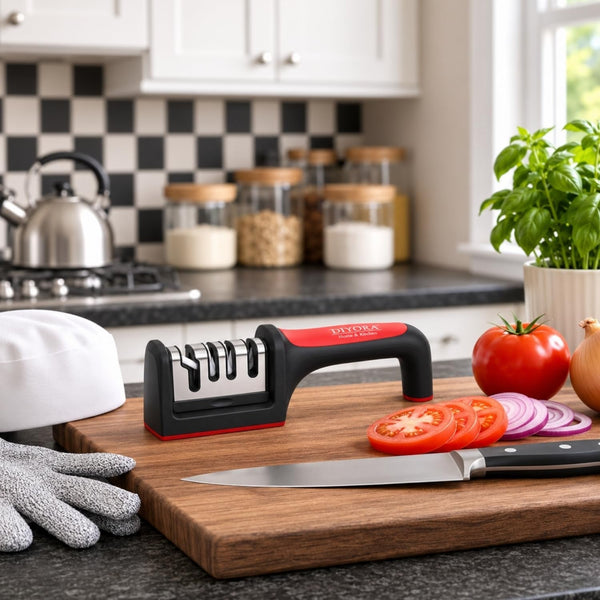 4 Stage Manual Knife Sharpener for Kitchen, 4 in 1 Scissor Sharpener Helps Repair, Restore, Polish Blades and Cut-Resistant with Non-Slip Grip2