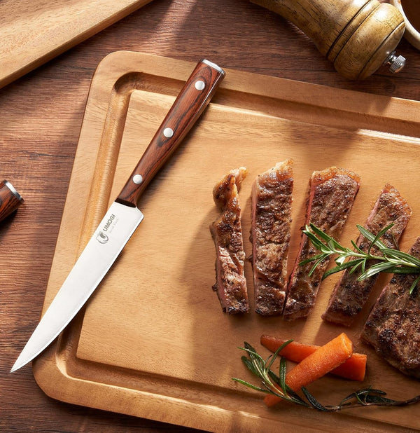 Premium Steak Knives Set of 6 in Gift Box - Polished Wood Handle, HC German Stainless Steel, Straight Edge Non Serrated - 4.8''Dinner Knife, Kitchen Tableware Knives Cutlery Set2