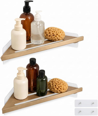 Corner Shower Shelf, 8 Inch Champagne Gold 2-PACK Bathroom Corner Organizer, Adhesive Wall Mounted Shower Caddy, Waterproof Rustproof Metal Storage Rack for Shampoo Soap1