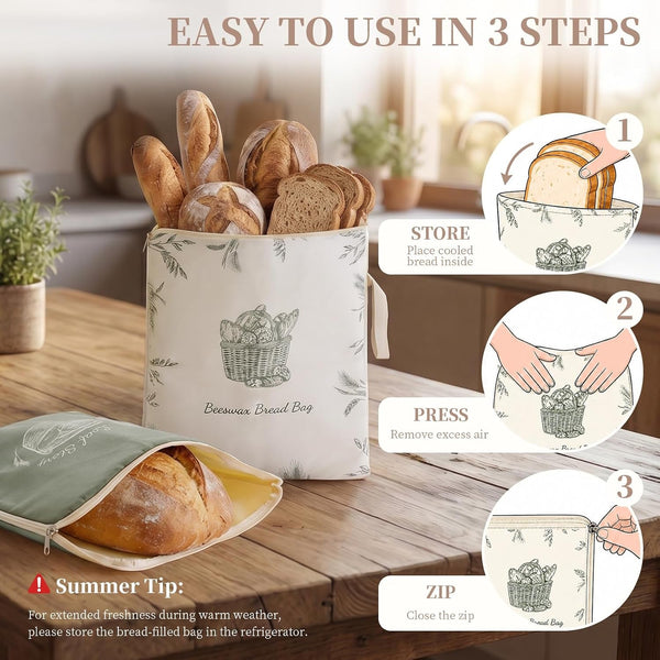 Beeswax Sourdough Bread Bags for Homemade Bread, XL Reusable Bags, 2 Pack | Linen Cotton, Natural Beeswax Lining, Artisan Baking, Breathable Bread Storage, Keeps Crust Crisp and Crumb Soft6