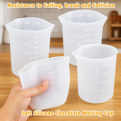 Silicone Cups for Melting Chocolate, 4PCS Silicone Measuring Cups with 250 & 350Ml Capacity, Reusable Baking Supplies for DIY Chocolate Molds5