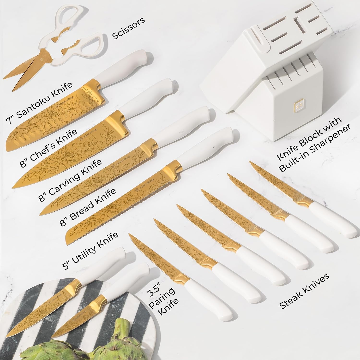 white-and-gold-knife-set-with-elegant-floral-pattern-14-pc-golden-titanium-coated-stainless-steel-gold-knives-with-block-ultra-sharp-durable-kitchen-knife-block-set