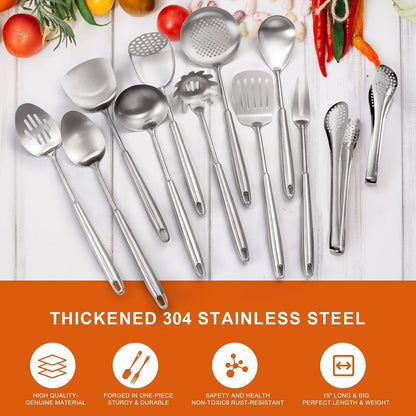 Stainless Steel Kitchen Utensils Set 18 10 Stainless Steel Cooking Utensils Set - 12 PCS Large Metal Cooking Utensil Tools Set6