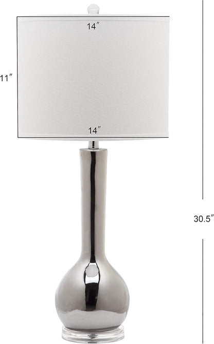 SAFAVIEH Lighting Collection Mae Long Neck Modern Contemporary Silver Ceramic 31-Inch Bedroom Living Room Home Office Desk Nightstand Table Lamp Set of 2 (LED Bulbs Included)5