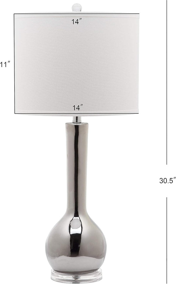 SAFAVIEH Lighting Collection Mae Long Neck Modern Contemporary Silver Ceramic 31-Inch Bedroom Living Room Home Office Desk Nightstand Table Lamp Set of 2 (LED Bulbs Included)5