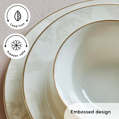 Siena 53-Piece Porcelain Plates and Bowls Set with Dinner & Dessert Plates, Shakers - Bone China Dishware Sets - Kitchen Dinnerware Set for 12 People6