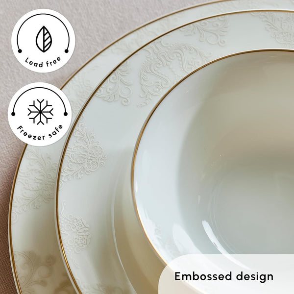 Siena 53-Piece Porcelain Plates and Bowls Set with Dinner & Dessert Plates, Shakers - Bone China Dishware Sets - Kitchen Dinnerware Set for 12 People6