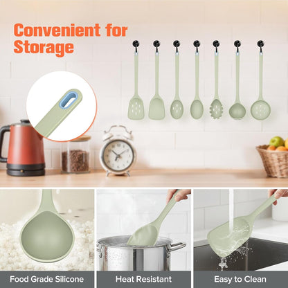 Large Silicone Utensils Set of 7 for Cooking, BPA Free (Green)5
